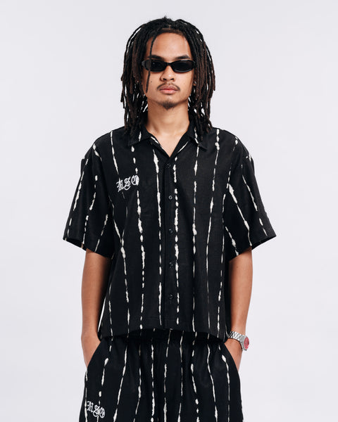 PRINTED OPEN COLLAR SHIRT BLACK