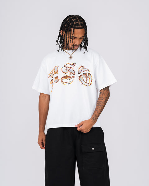 ARCH LOGO BURN HEAVY BOX TEE WHITE