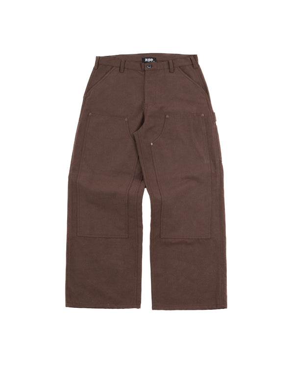 WIDE DOUBLE KNEE PANTS IN BROWN