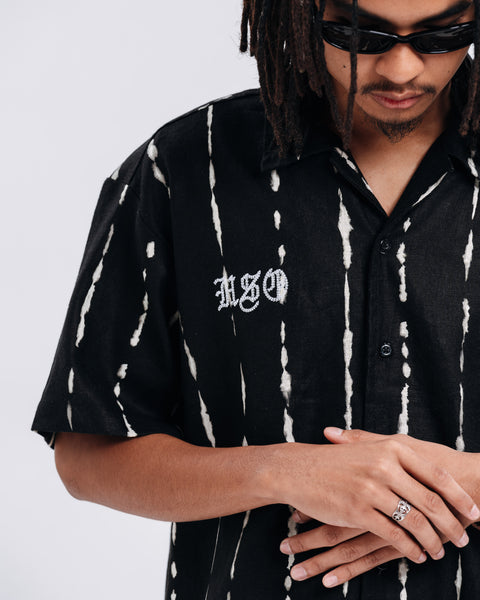 PRINTED OPEN COLLAR SHIRT BLACK