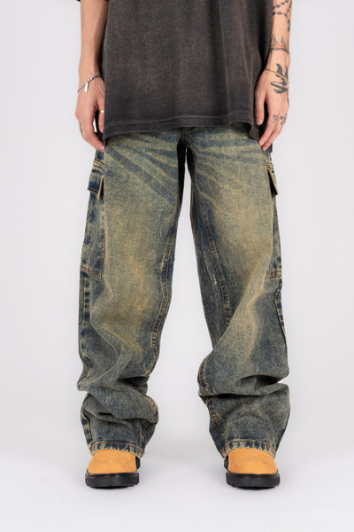 DENIM BAGGY CARGO PANTS