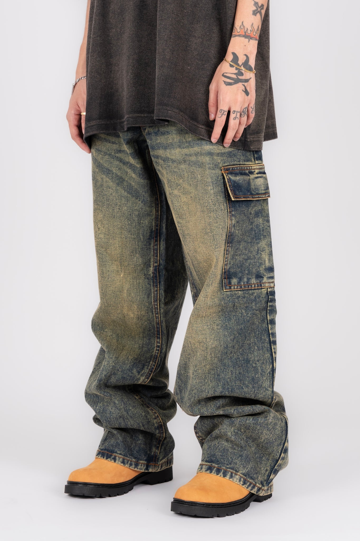 DENIM BAGGY CARGO PANTS HSO