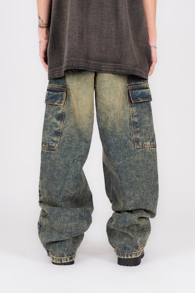 DENIM BAGGY CARGO PANTS