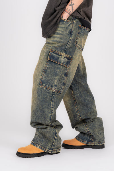 DENIM BAGGY CARGO PANTS