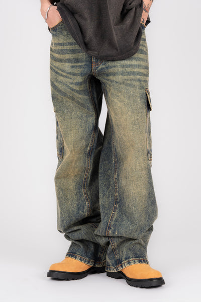 DENIM BAGGY CARGO PANTS