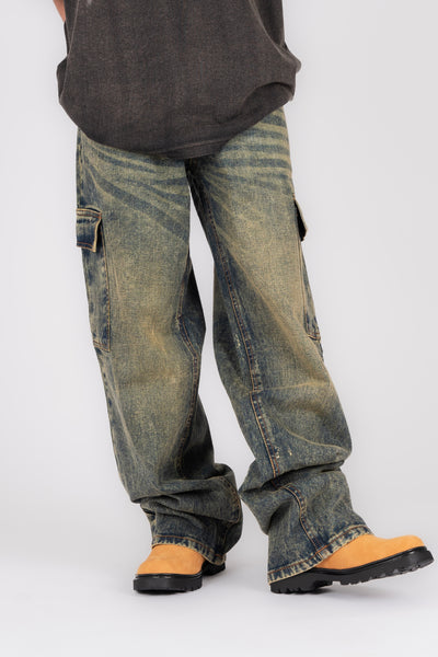 DENIM BAGGY CARGO PANTS