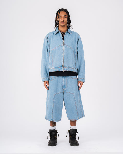 DENIM PANEL SHORTS - LIGHT WASHED
