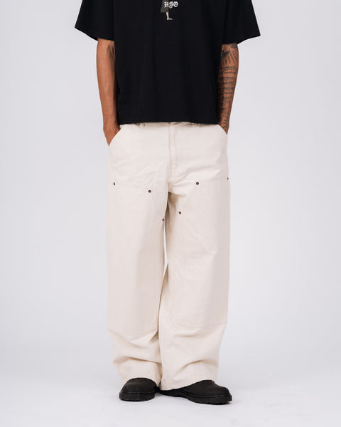 WIDE DOUBLE KNEE PANTS IN BEIGE
