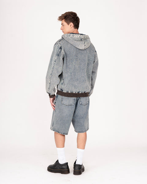 DENIM HOODED JACKET IN TINTED WASH