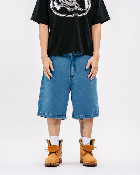 EMBLEM STITCH LIGHT DENIM SHORTS