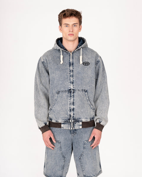 DENIM HOODED JACKET IN TINTED WASH