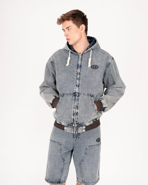 DENIM HOODED JACKET IN TINTED WASH