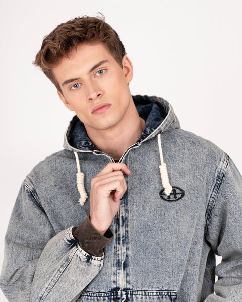 DENIM HOODED JACKET IN TINTED WASH