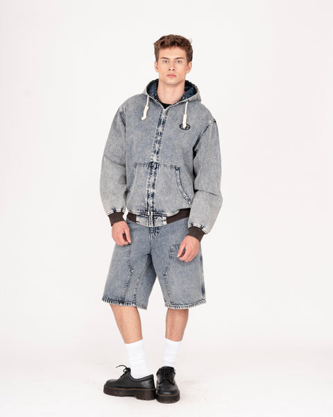 DENIM HOODED JACKET IN TINTED WASH