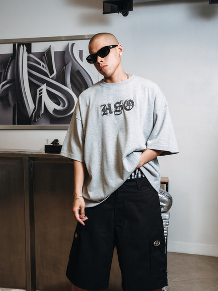 LOGO STITCH HEAVY BOX TEE HEATHER GRAY