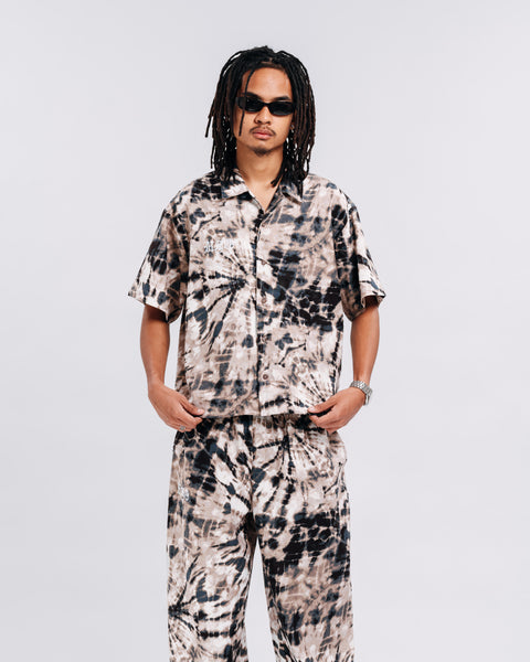 PRINTED OPEN COLLAR SHIRT TIE DYE
