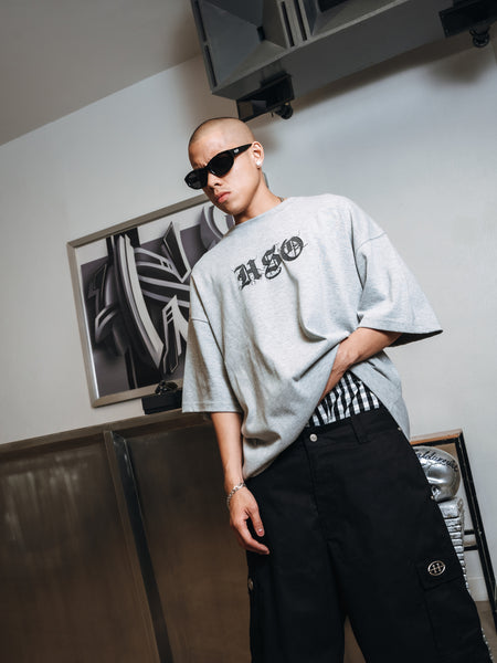 LOGO STITCH HEAVY BOX TEE HEATHER GRAY