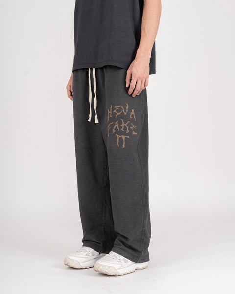 WIDE WASHED PANTS - CHARCOAL