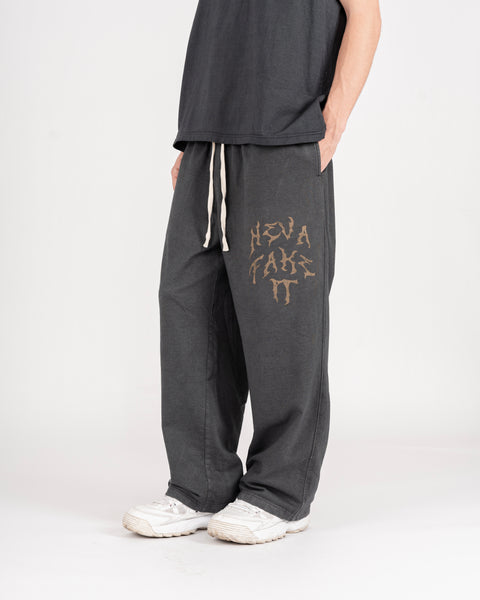 WIDE WASHED PANTS - CHARCOAL