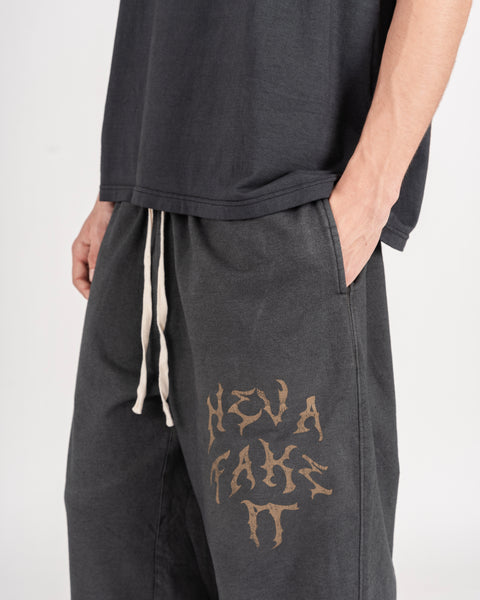 WIDE WASHED PANTS - CHARCOAL