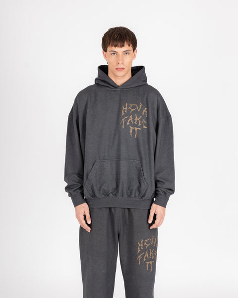 GRAPHIC WASHED HOODIE - CHARCOAL