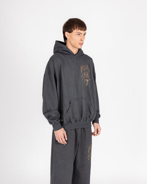 GRAPHIC WASHED HOODIE - CHARCOAL