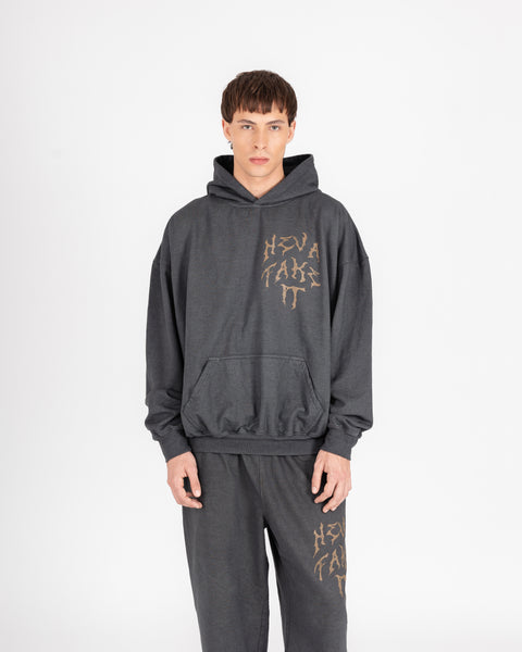 GRAPHIC WASHED HOODIE - CHARCOAL