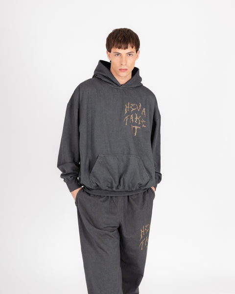 GRAPHIC WASHED HOODIE - CHARCOAL