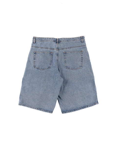 DENIM DOUBLE KNEE UTILITY SHORTS IN STONE LIGHT