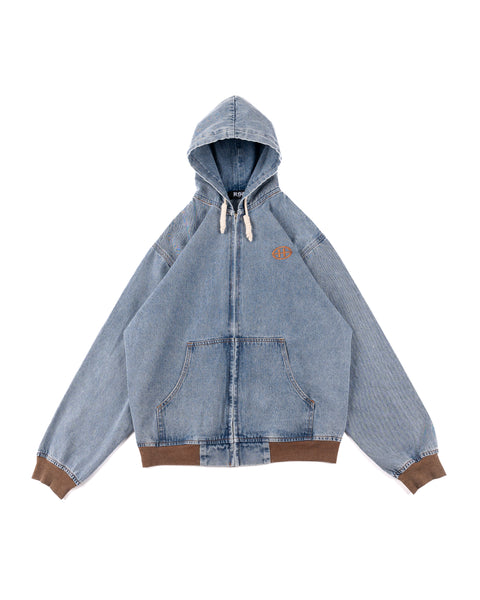 DENIM HOODED JACKET IN STONE LIGHT