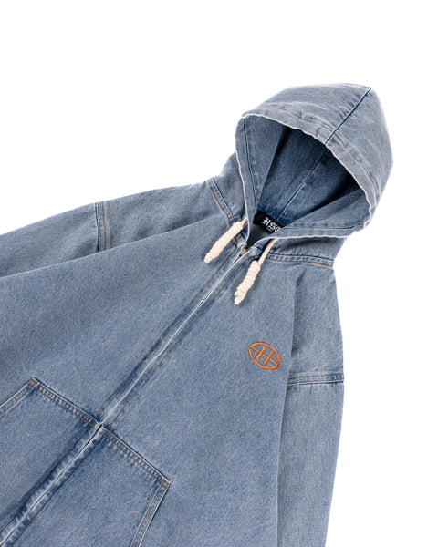 DENIM HOODED JACKET IN STONE LIGHT