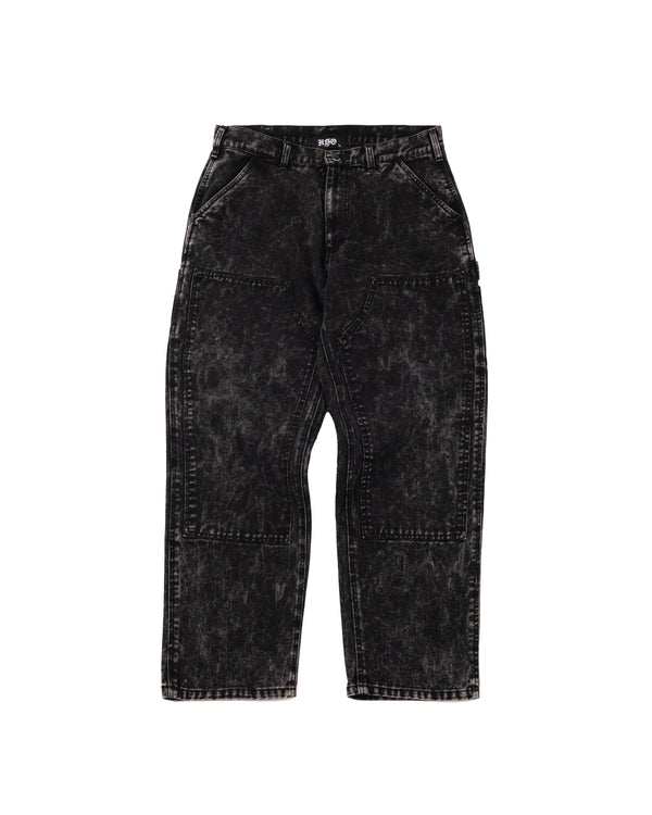 DENIM DOUBLE KNEE UTILITY PANTS ACID BLACK