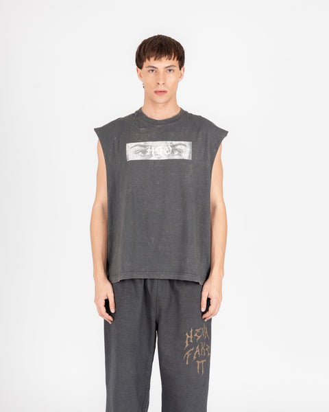 GRAPHIC MUSCLE TEE - WASHED CHARCOAL