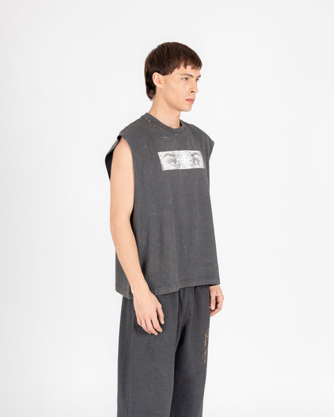 GRAPHIC MUSCLE TEE - WASHED CHARCOAL