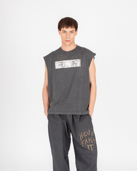 GRAPHIC MUSCLE TEE - WASHED CHARCOAL