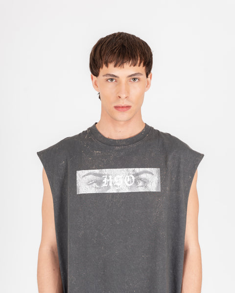 GRAPHIC MUSCLE TEE - WASHED CHARCOAL