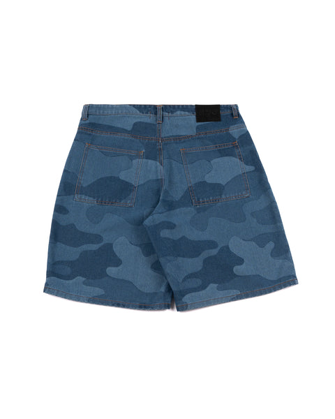 WASHED DENIM BAGGY SHORT CAMOU