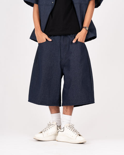 RAW DENIM BAGGY SHORT BLUE