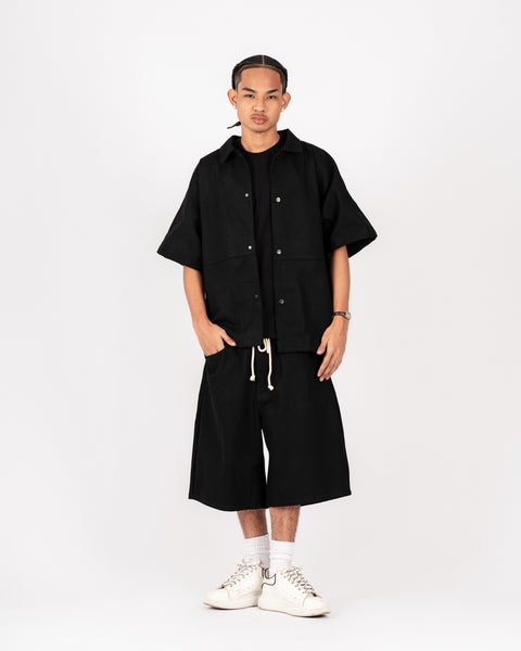 RAW DENIM BAGGY SHORT BLACK