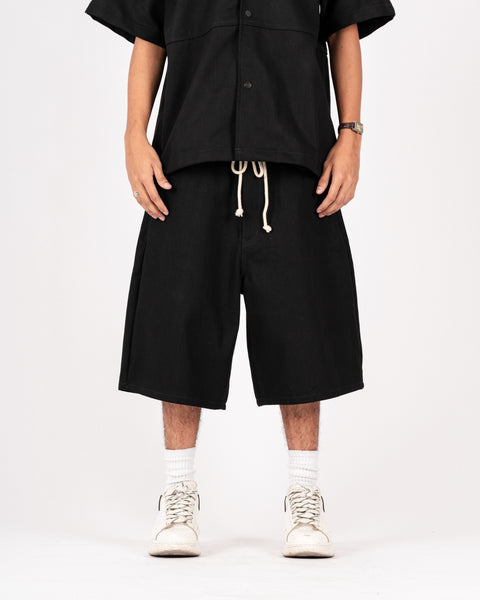 RAW DENIM BAGGY SHORT BLACK