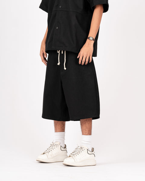 RAW DENIM BAGGY SHORT BLACK