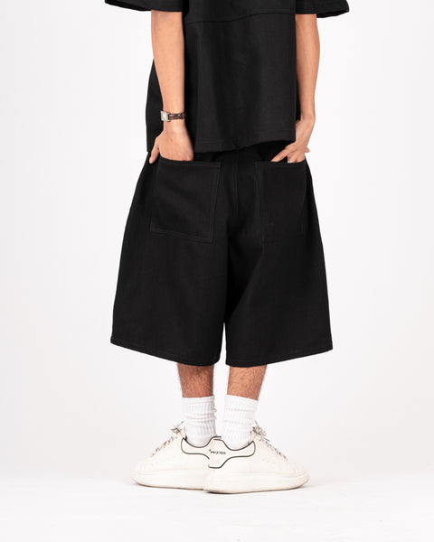 RAW DENIM BAGGY SHORT BLACK