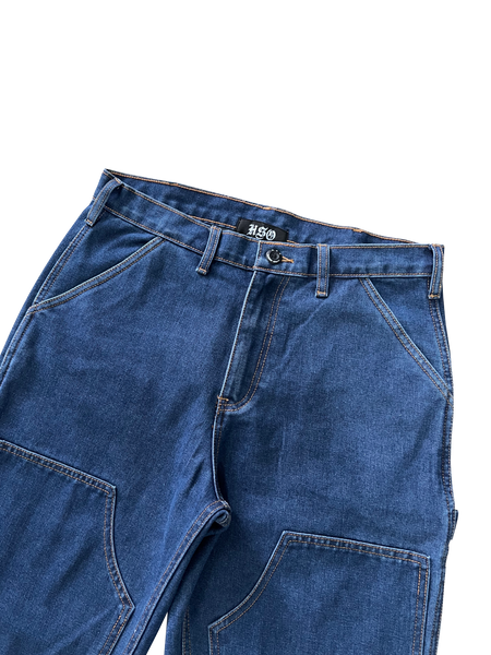 DENIM DOUBLE KNEE UTILITY PANTS - DARK