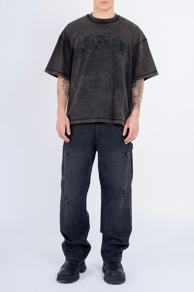 ARCH LOGO HEAVY BOX TEE IN WASHED BLACK