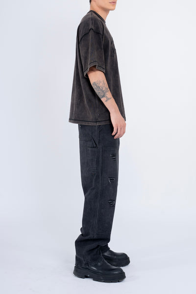 ARCH LOGO HEAVY BOX TEE IN WASHED BLACK