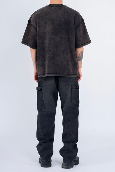 ARCH LOGO HEAVY BOX TEE IN WASHED BLACK