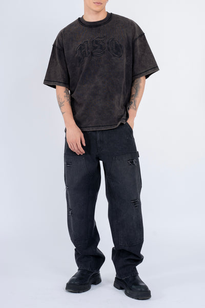 ARCH LOGO HEAVY BOX TEE IN WASHED BLACK