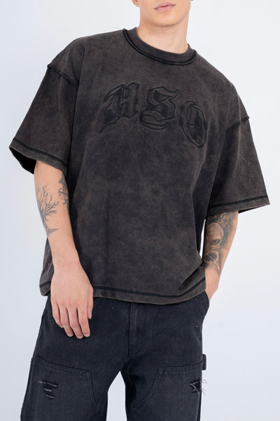 ARCH LOGO HEAVY BOX TEE IN WASHED BLACK