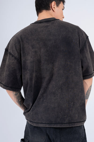 ARCH LOGO HEAVY BOX TEE IN WASHED BLACK