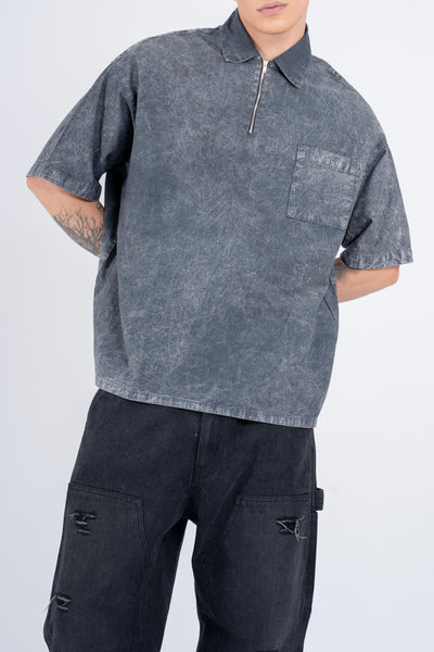 BUTTON DOWN SHIRT W/ZIPPER IN ACID WASHED CHARCOAL